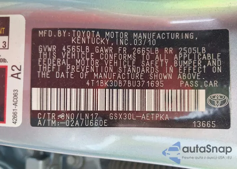 2011 Toyota Avalon Limited from USA, damaged, VIN 4T1BK3DB7BU371695